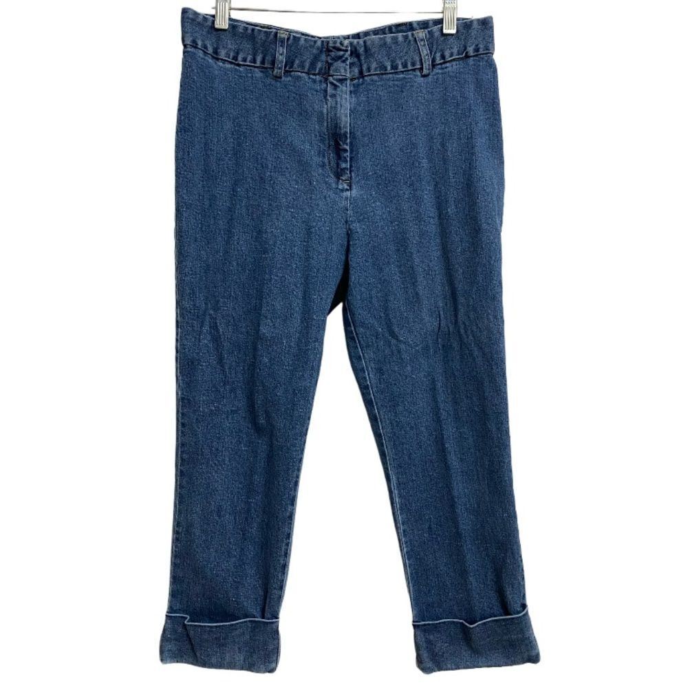 St. John's Bay Women's Cropped Jeans Size 12 Blue Cuffed Hem Summer Spring Beach